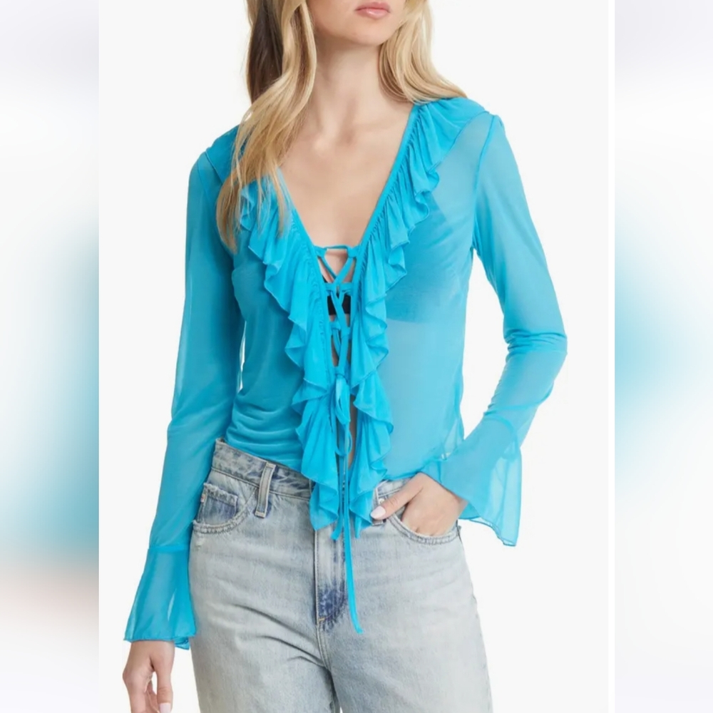 NWT ASOS DESIGN Ruffle Long Sleeve Shear Blouse
